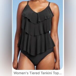 Black Layered Women's Swim Top